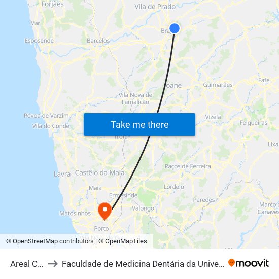 Areal Cima I to Faculdade de Medicina Dentária da Universidade do Porto map