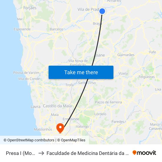 Presa I (Monte Ouro) to Faculdade de Medicina Dentária da Universidade do Porto map