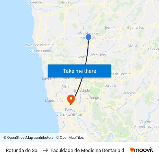 Rotunda de Santo António to Faculdade de Medicina Dentária da Universidade do Porto map