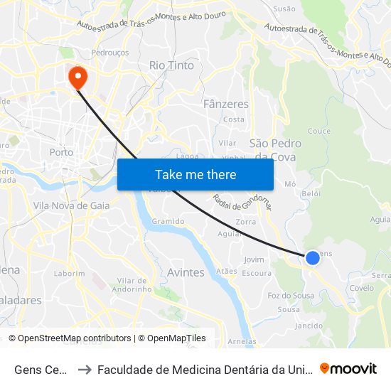 Gens Cemitério to Faculdade de Medicina Dentária da Universidade do Porto map