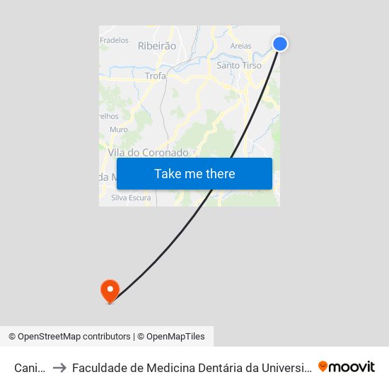 Caniços to Faculdade de Medicina Dentária da Universidade do Porto map