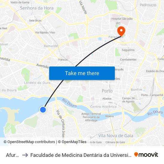 Afurada to Faculdade de Medicina Dentária da Universidade do Porto map