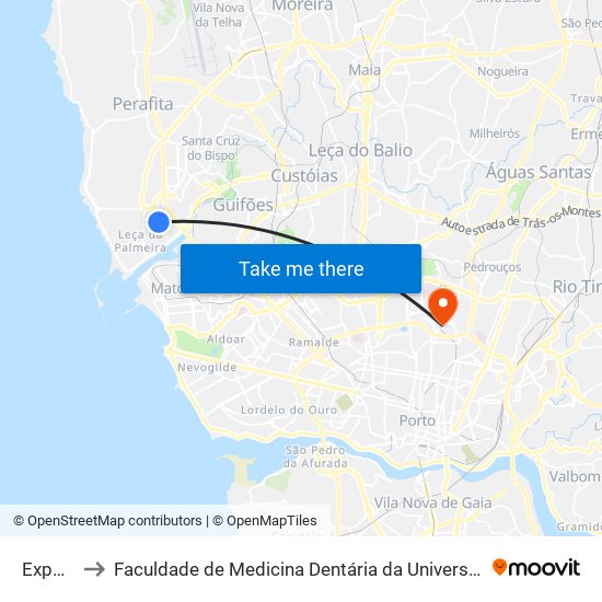 Exponor to Faculdade de Medicina Dentária da Universidade do Porto map