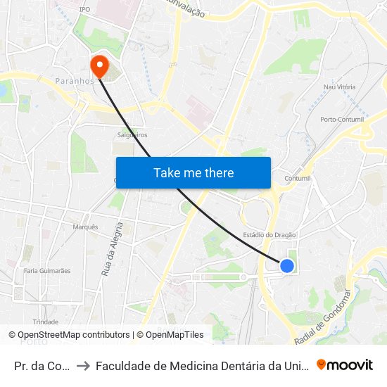 Pr. da Corujeira to Faculdade de Medicina Dentária da Universidade do Porto map