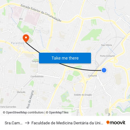 Sra.campanhã to Faculdade de Medicina Dentária da Universidade do Porto map