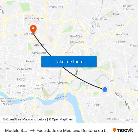 Modelo S. Cosme to Faculdade de Medicina Dentária da Universidade do Porto map