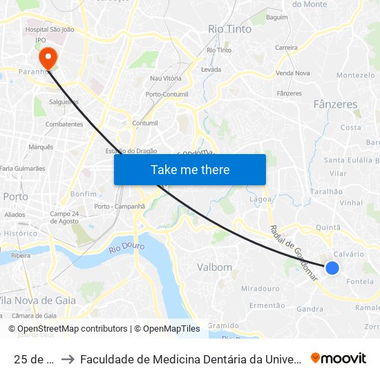 25 de Abril to Faculdade de Medicina Dentária da Universidade do Porto map