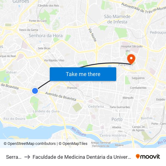 Serralves to Faculdade de Medicina Dentária da Universidade do Porto map