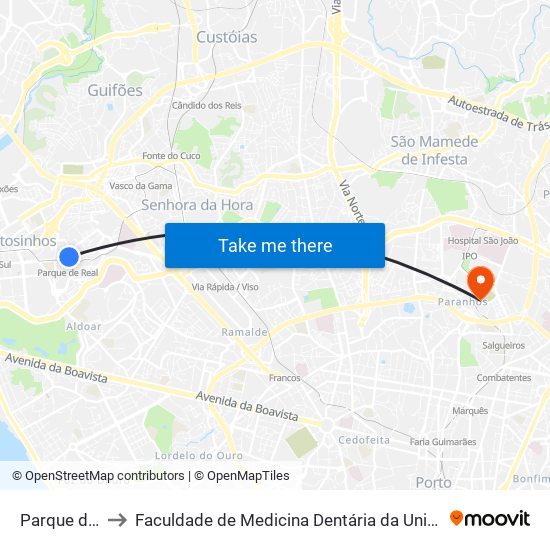 Parque de Real to Faculdade de Medicina Dentária da Universidade do Porto map