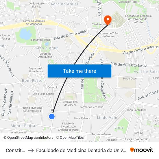 Constituição to Faculdade de Medicina Dentária da Universidade do Porto map