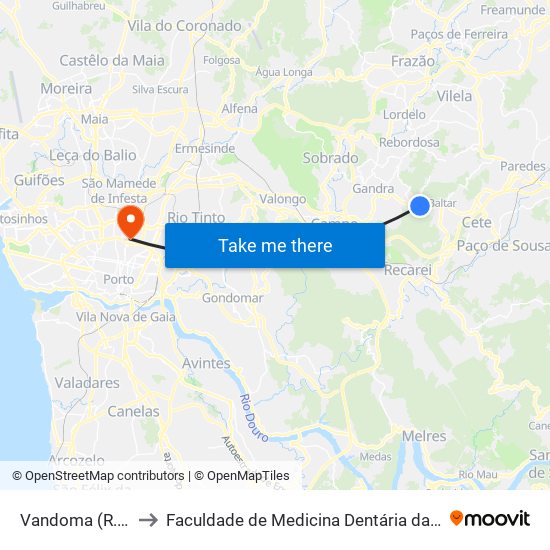 Vandoma (R.Central II) to Faculdade de Medicina Dentária da Universidade do Porto map
