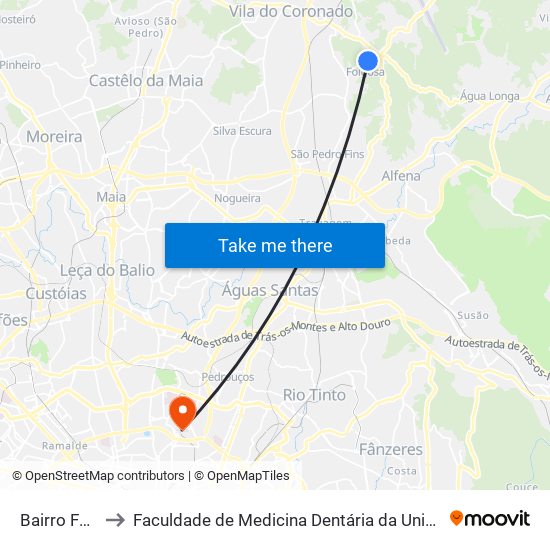 Bairro Folgosa to Faculdade de Medicina Dentária da Universidade do Porto map