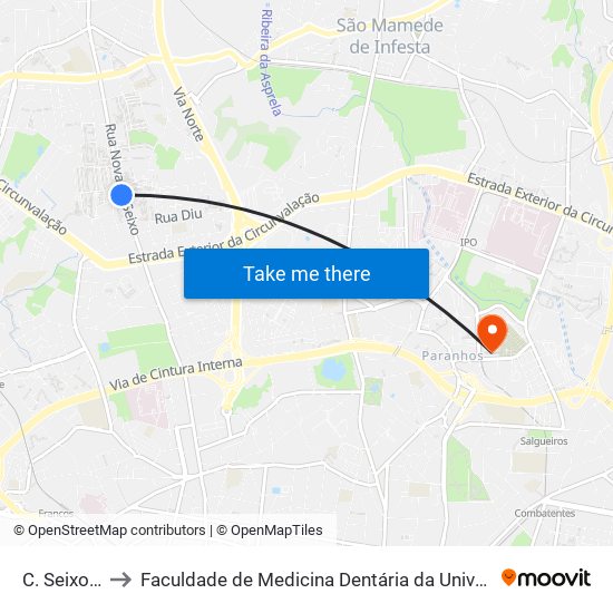 C. Seixo (Sul) to Faculdade de Medicina Dentária da Universidade do Porto map