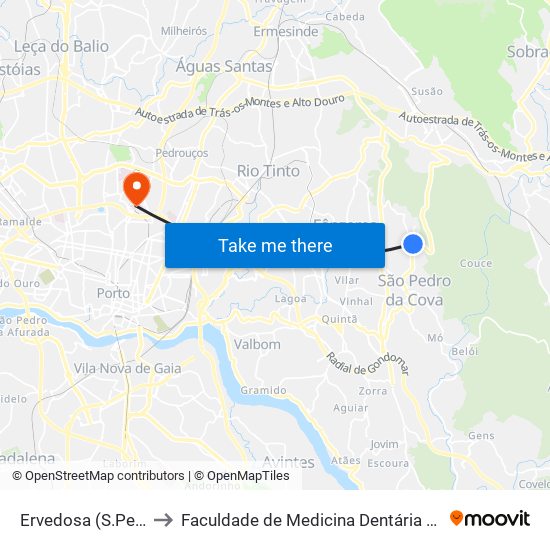 Ervedosa to Faculdade de Medicina Dentária da Universidade do Porto map