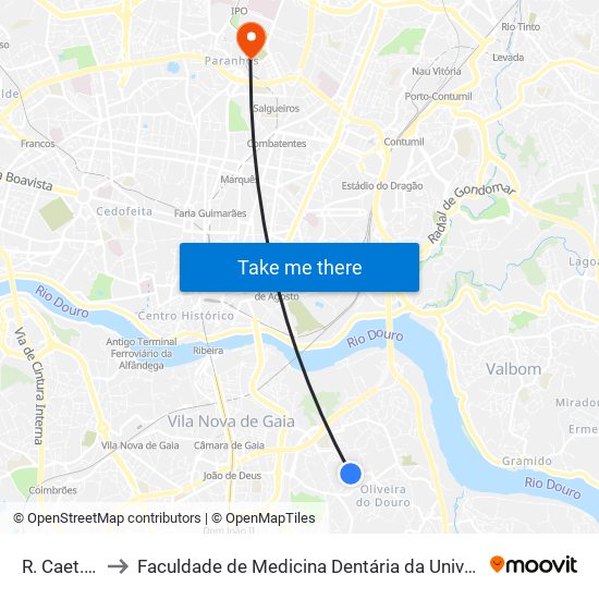 Concha d'Ouro to Faculdade de Medicina Dentária da Universidade do Porto map