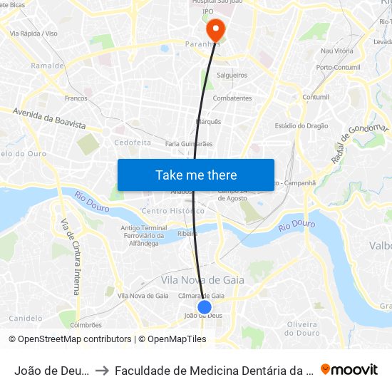 João de Deus (Metro) to Faculdade de Medicina Dentária da Universidade do Porto map