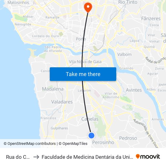 Rua do Carregal to Faculdade de Medicina Dentária da Universidade do Porto map