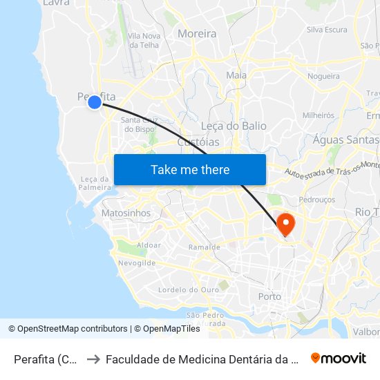 Perafita (Cemitério) to Faculdade de Medicina Dentária da Universidade do Porto map