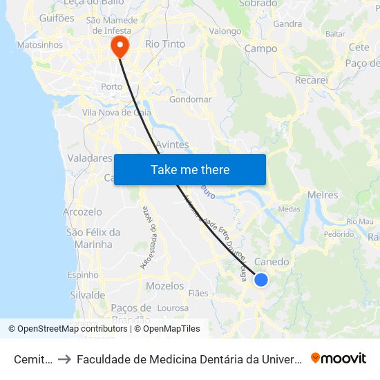 Cemitério to Faculdade de Medicina Dentária da Universidade do Porto map