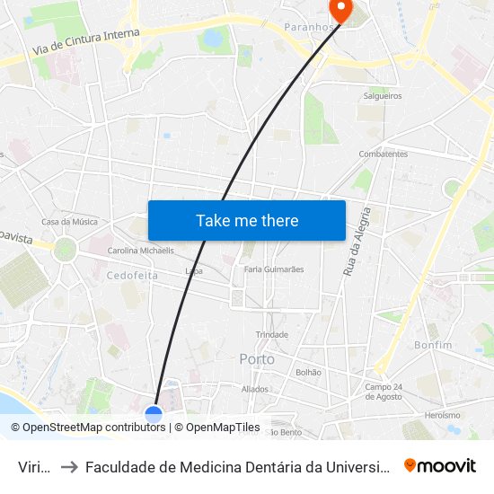 Viriato to Faculdade de Medicina Dentária da Universidade do Porto map