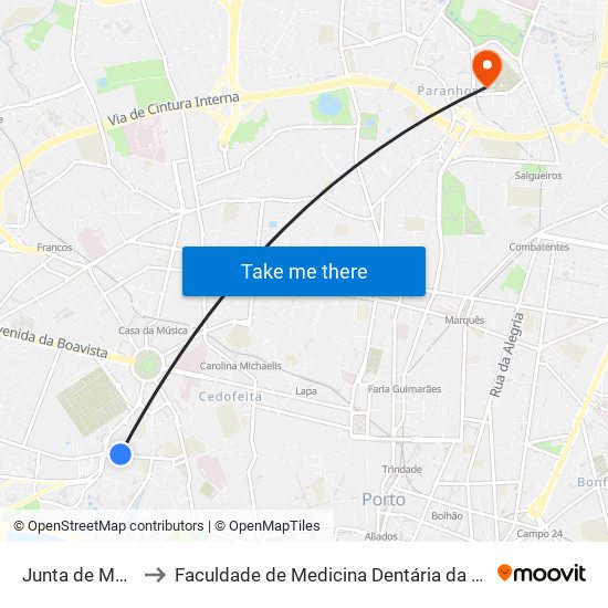 Junta de Massarelos to Faculdade de Medicina Dentária da Universidade do Porto map