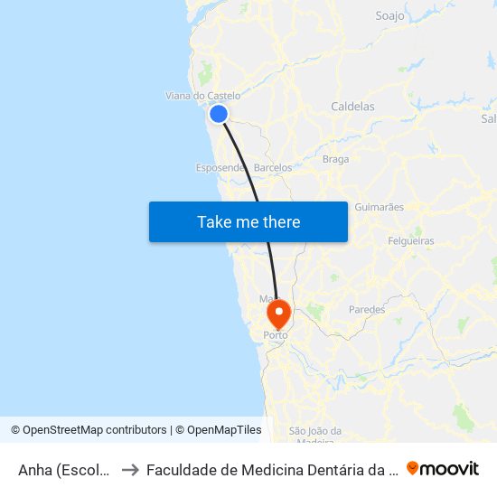 Anha (Escola EB23/S) to Faculdade de Medicina Dentária da Universidade do Porto map
