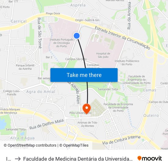 Ipo to Faculdade de Medicina Dentária da Universidade do Porto map