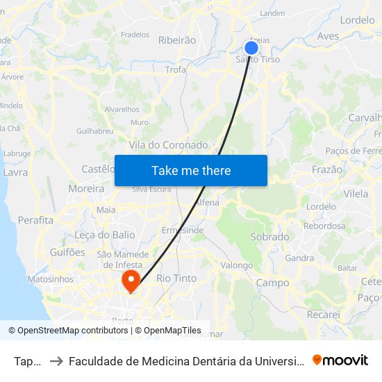 Tapada to Faculdade de Medicina Dentária da Universidade do Porto map