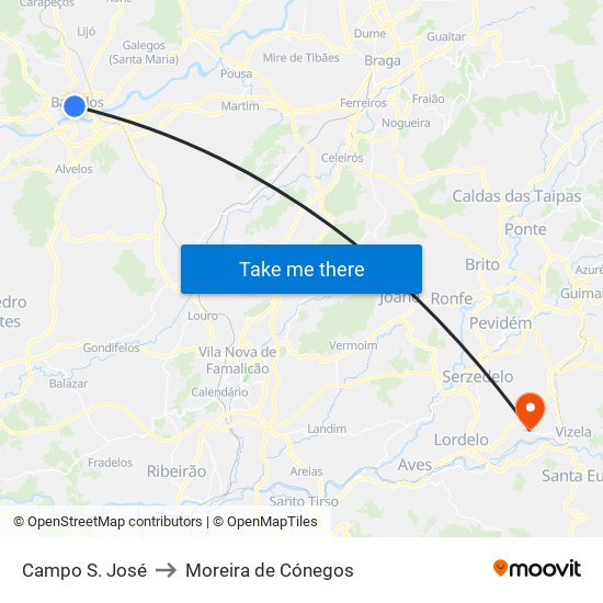 Campo S. José to Moreira de Cónegos map