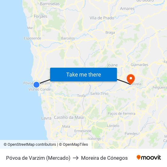 Póvoa de Varzim (Mercado) to Moreira de Cónegos map