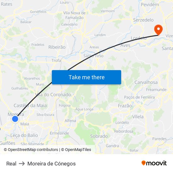 Real to Moreira de Cónegos map