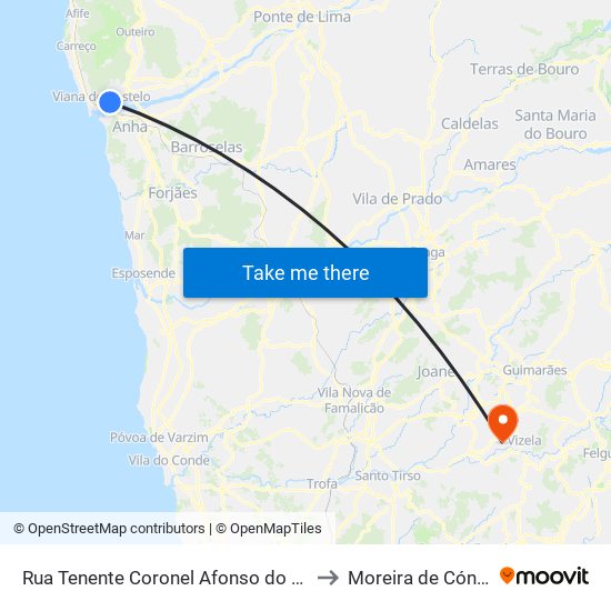 Rua Tenente Coronel Afonso do Paço, 40 to Moreira de Cónegos map