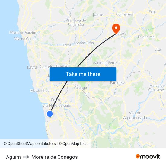 Aguim to Moreira de Cónegos map