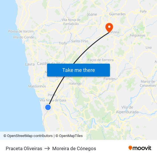 Praceta Oliveiras to Moreira de Cónegos map