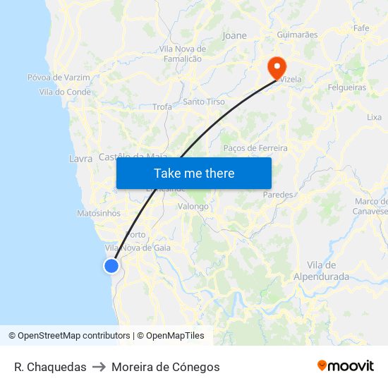 R. Chaquedas to Moreira de Cónegos map