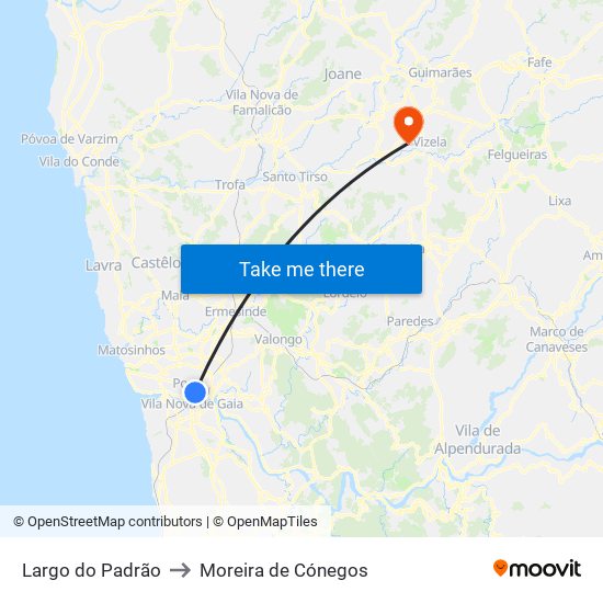 Largo do Padrão to Moreira de Cónegos map