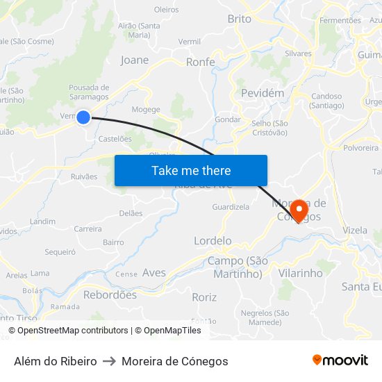 Além do Ribeiro to Moreira de Cónegos map