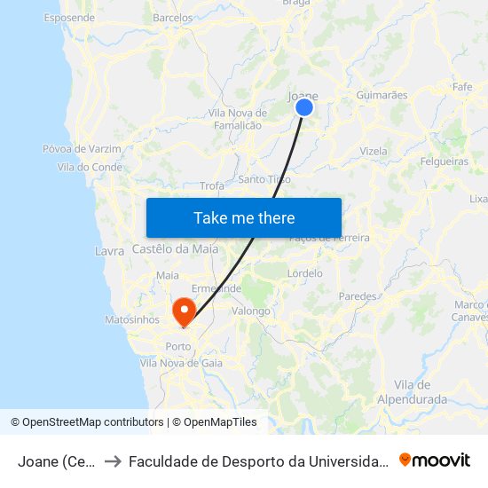 Joane (Centro) to Faculdade de Desporto da Universidade do Porto map