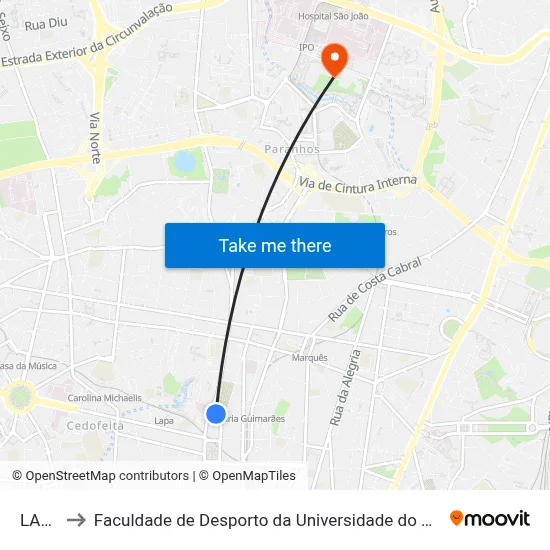 LAPA to Faculdade de Desporto da Universidade do Porto map