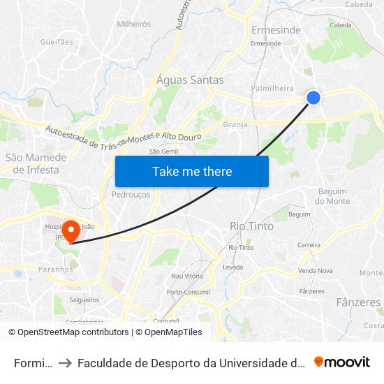 Formiga to Faculdade de Desporto da Universidade do Porto map