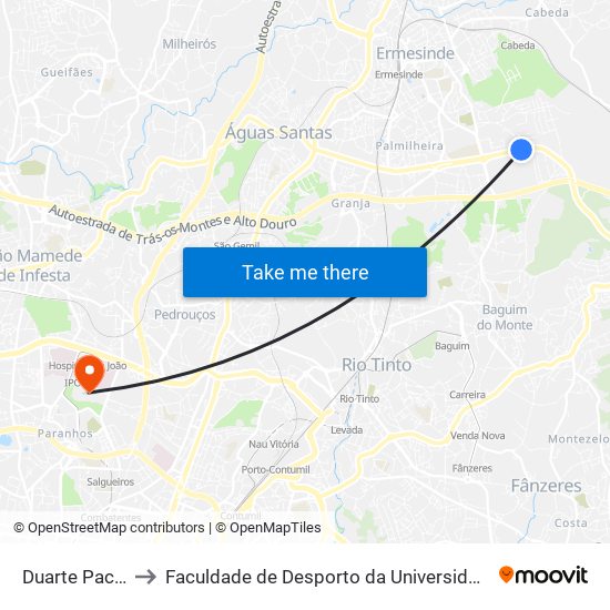 Duarte Pacheco to Faculdade de Desporto da Universidade do Porto map