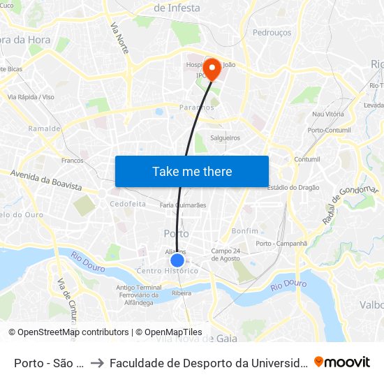 Porto - São Bento to Faculdade de Desporto da Universidade do Porto map