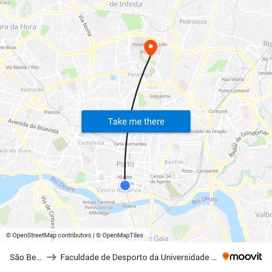 São Bento to Faculdade de Desporto da Universidade do Porto map