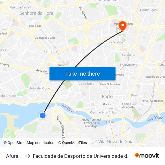 Afurada to Faculdade de Desporto da Universidade do Porto map