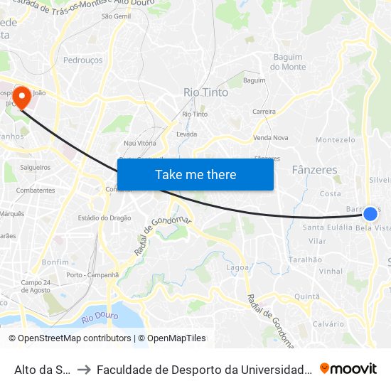 Alto da Serra to Faculdade de Desporto da Universidade do Porto map