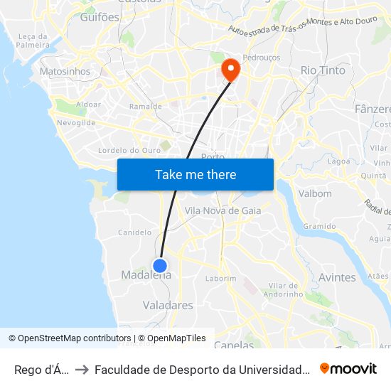 Rego D Água to Faculdade de Desporto da Universidade do Porto map