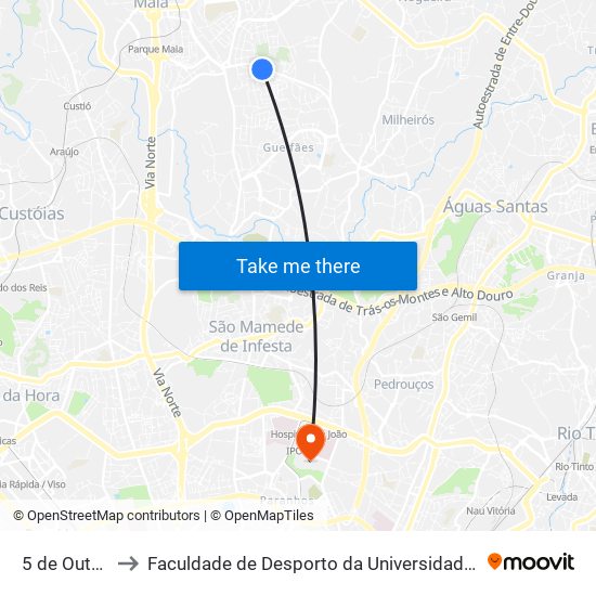 5 de Outubro to Faculdade de Desporto da Universidade do Porto map