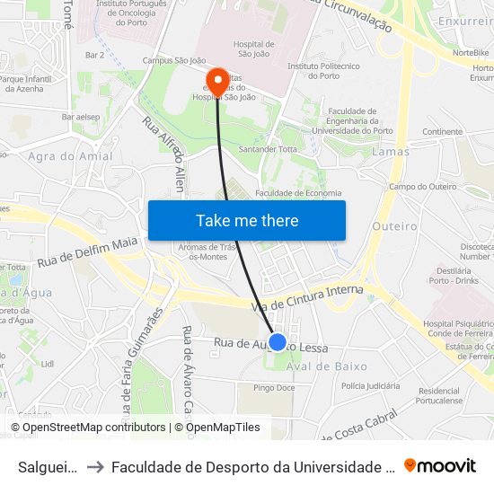 Salgueiros to Faculdade de Desporto da Universidade do Porto map