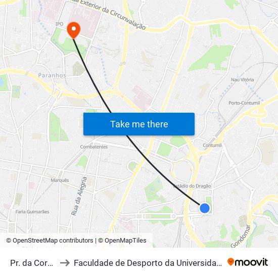 Pr. Da Corujeira to Faculdade de Desporto da Universidade do Porto map