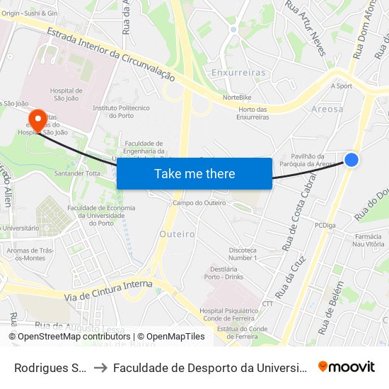 Rodrigues Semide to Faculdade de Desporto da Universidade do Porto map